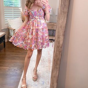 Red Dress Boutique Floral Mini Dress - Pink and Orange